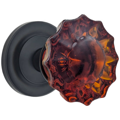 Magnifique™ Classic Door Set with Amber Glass Fluted Knobs (Several Finishes Available)