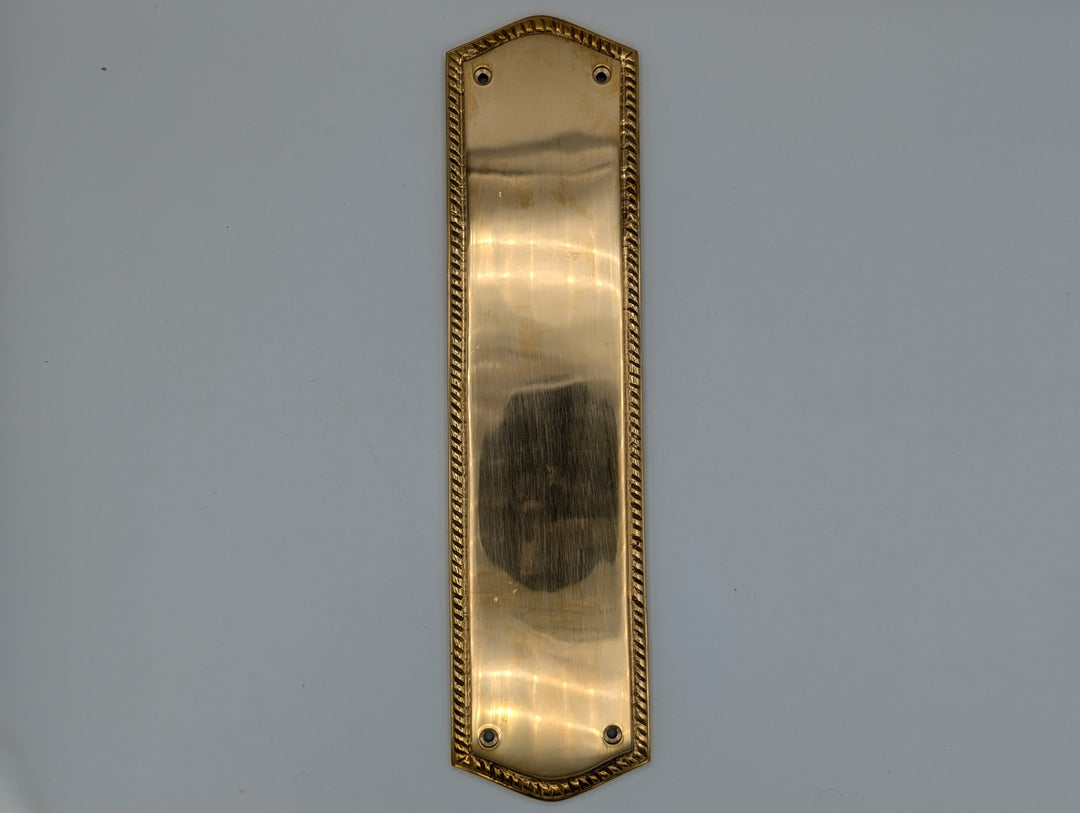 Open Box Sale Item 12 Inch Georgian Oval Roped Style Door Push Plate (Polished Brass Finish) - Set of 3