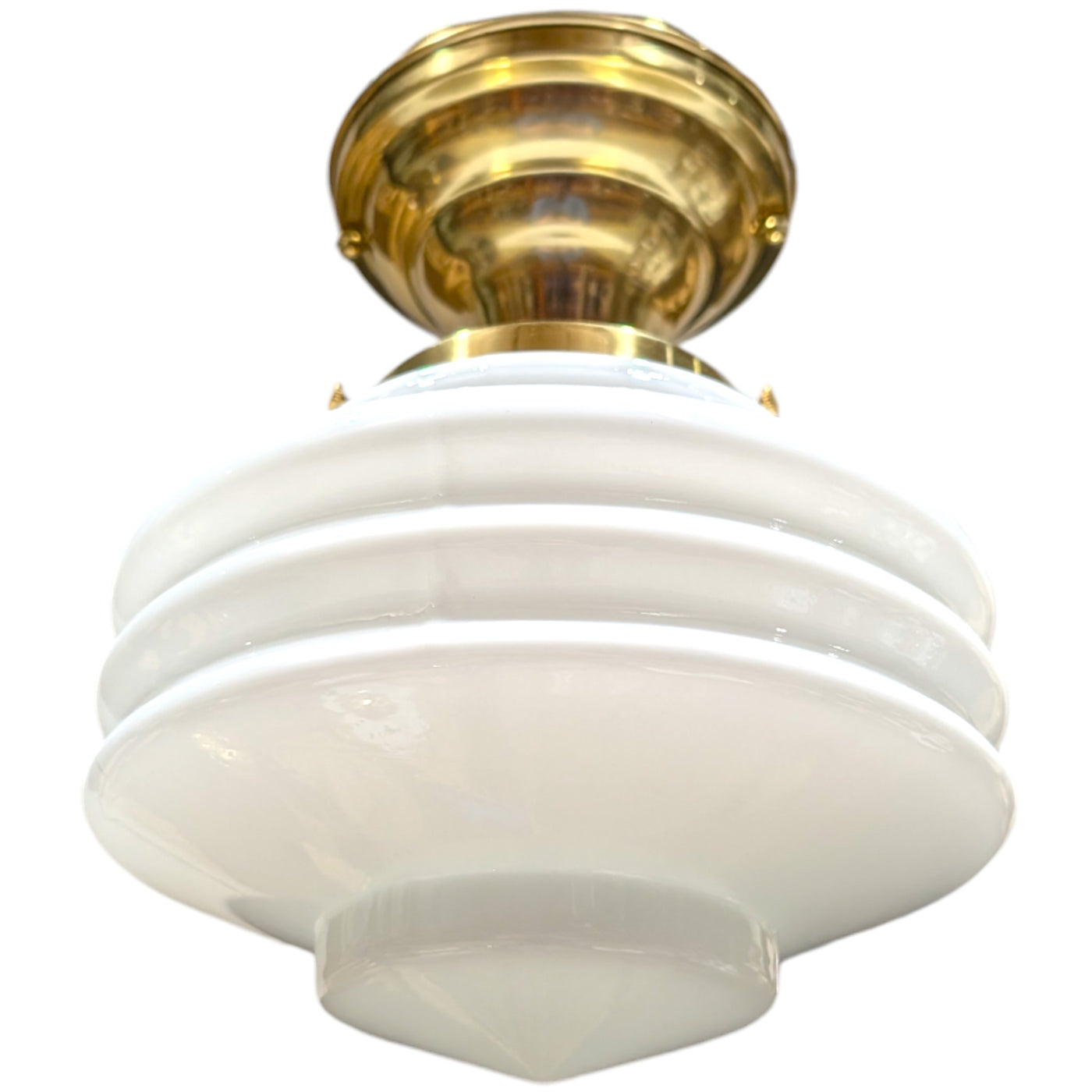 ##Antique Hardware## Art Deco Milk Glass Semi-Flush Standard Light (Several Finishes Available)