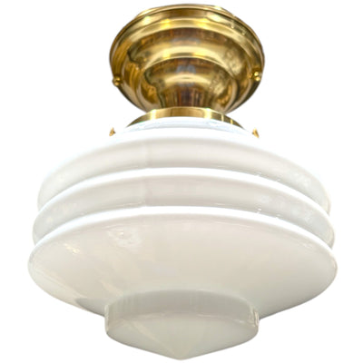 ##Antique Hardware## Art Deco Milk Glass Semi-Flush Standard Light (Several Finishes Available)