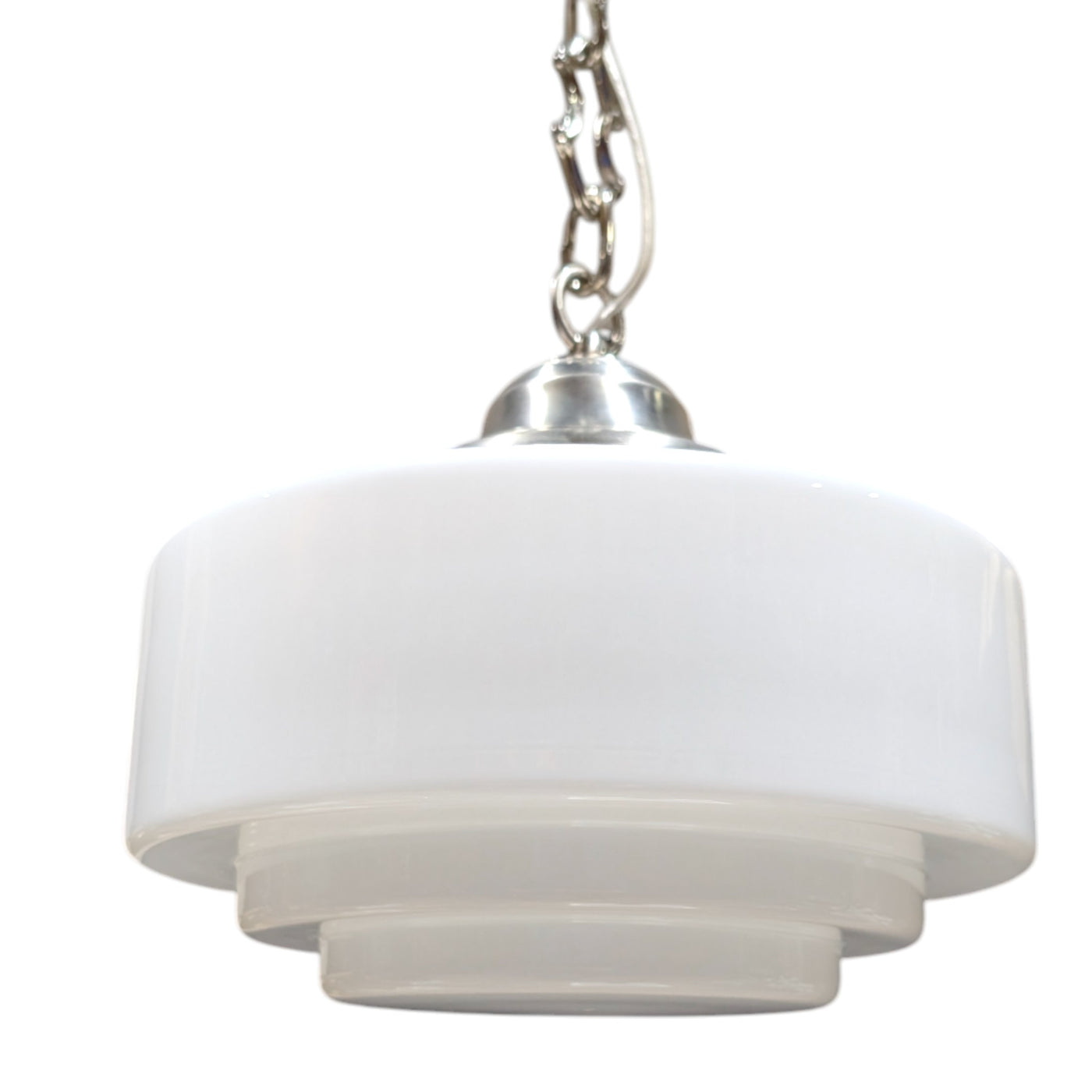##Antique Hardware## Stepped Mid Century Modern Glass Fancy Chain Light (Several Finishes Available)