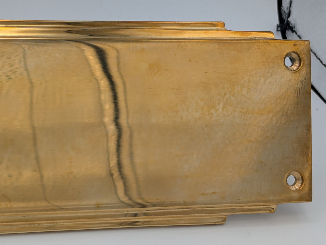 ##Antique Hardware## Open Box Sale Item 14 Inch Solid Brass Art Deco Skyscraper Push Plate (Polished Brass Finish)