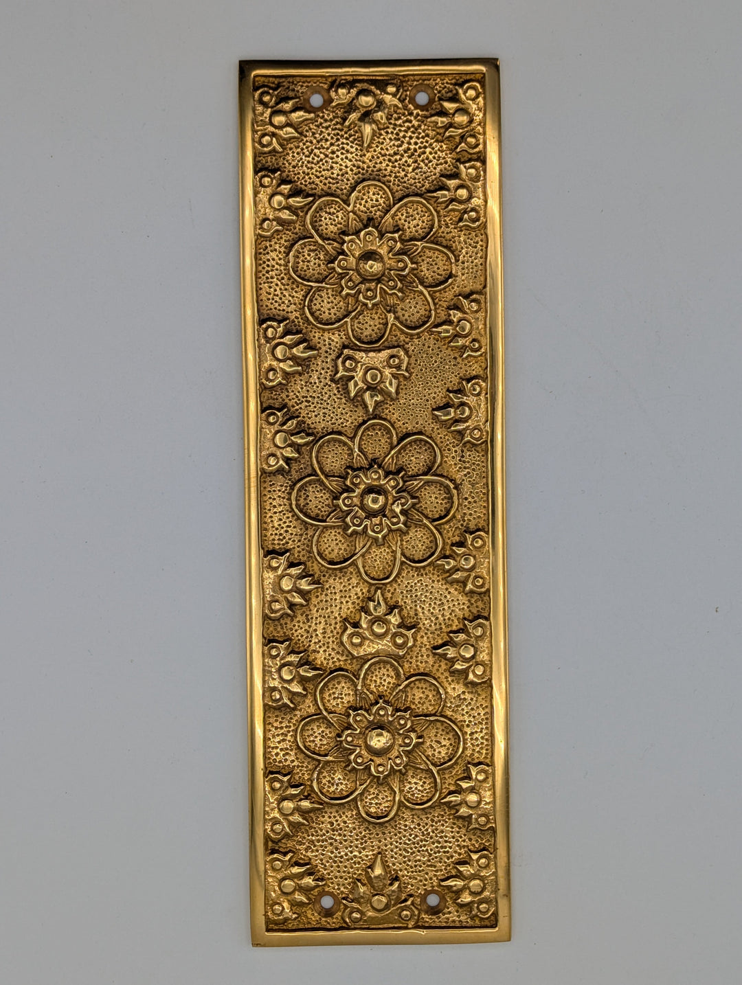 ##Antique Hardware## Antique-Style Solid Brass Push Plate with Floral Embossed Design (Polished Brass Finish)