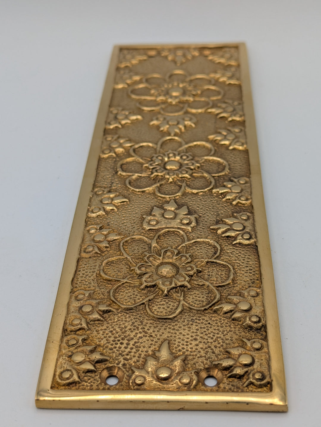 ##Antique Hardware## Antique-Style Solid Brass Push Plate with Floral Embossed Design (Polished Brass Finish)