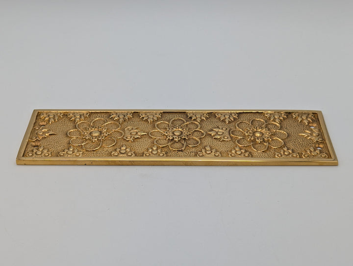 ##Antique Hardware## Antique-Style Solid Brass Push Plate with Floral Embossed Design (Polished Brass Finish)