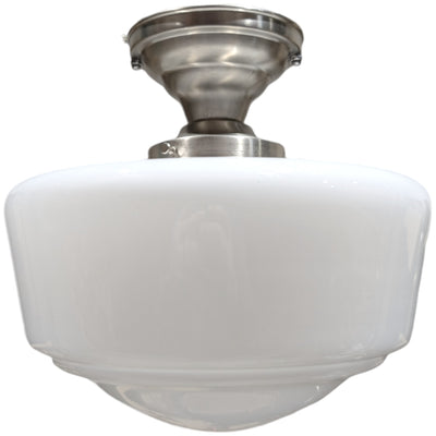##Antique Hardware## Traditional Schoolhouse Milk Glass Semi-Flush Standard Light (Several Finishes Available)