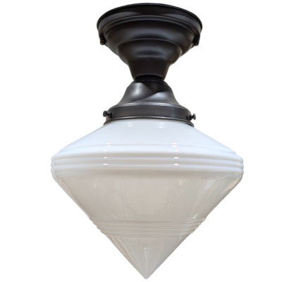##Antique Hardware## Small Art Deco Glass Semi-Flush Fancy Light (Several Finishes Available)