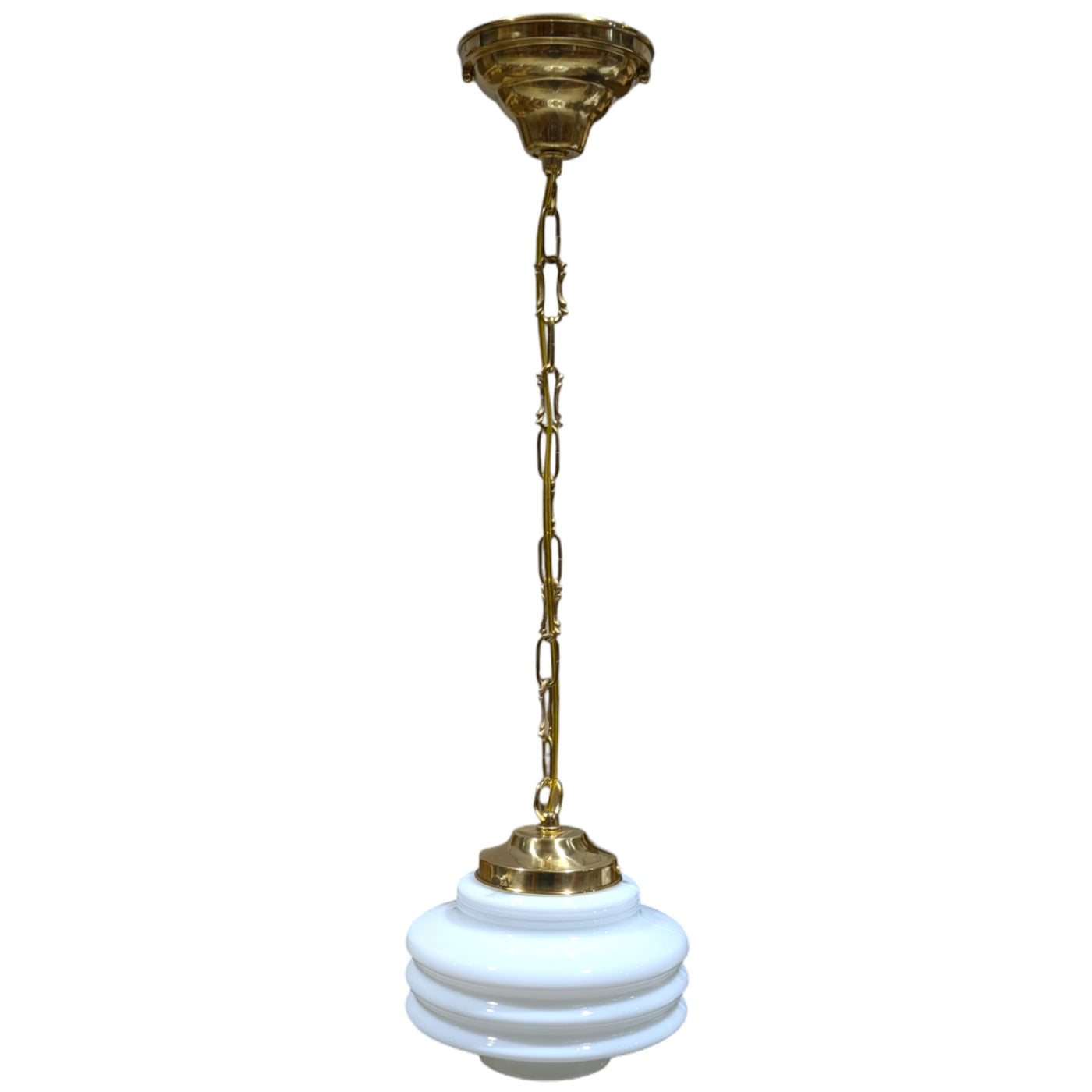 ##Antique Hardware## Art Deco Milk Glass Standard Chain Light (Several Finishes Available)