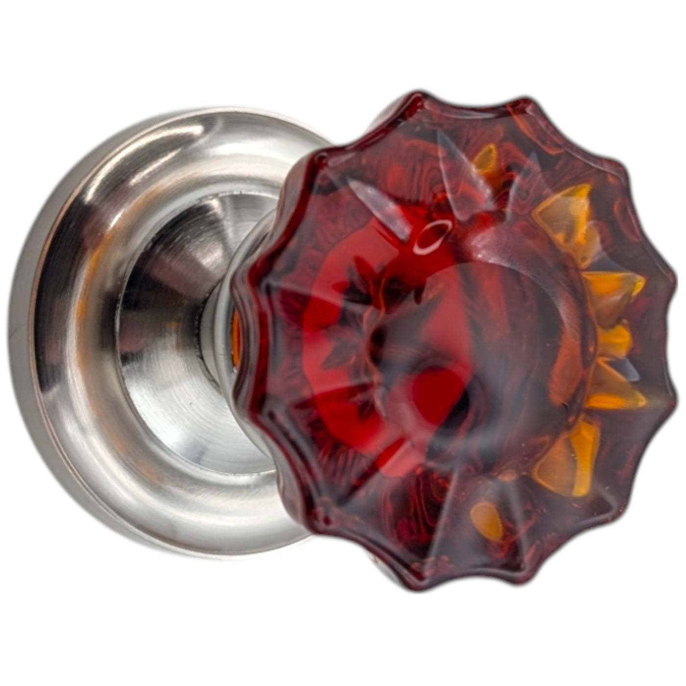 Magnifique™ Classic Door Set with Amber Glass Fluted Knobs (Several Finishes Available)