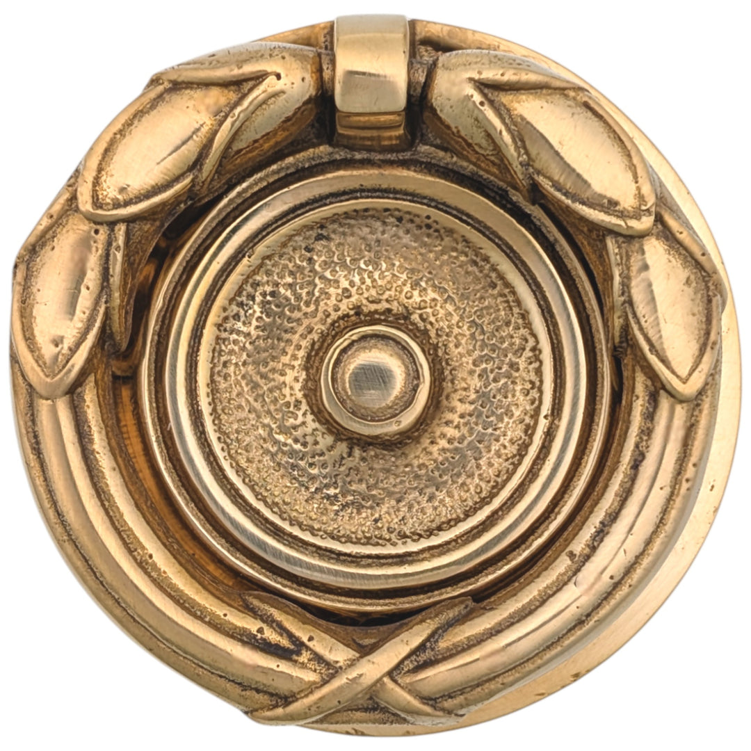 ##Antique Hardware## 2 3/4 Inch Solid Brass Ribbon & Reed Drawer Ring Pull