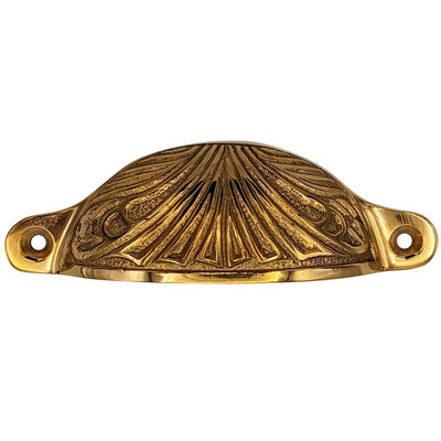 Antique Hardware 4 Inch Overall (3 2/5 Inch c-c) Solid Brass Art Deco Bin or Cup Pull CUP PULL