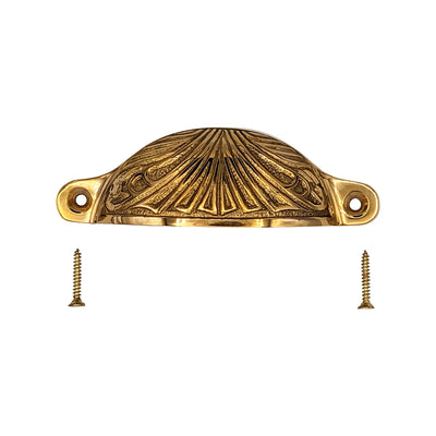Antique Hardware 4 Inch Overall (3 2/5 Inch c-c) Solid Brass Art Deco Bin or Cup Pull CUP PULL