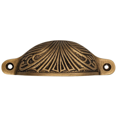 Antique Hardware 4 Inch Overall (3 2/5 Inch c-c) Solid Brass Art Deco Bin or Cup Pull CUP PULL