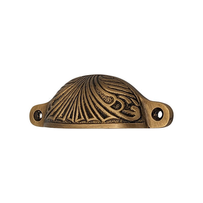 Antique Hardware 4 Inch Overall (3 2/5 Inch c-c) Solid Brass Art Deco Bin or Cup Pull CUP PULL