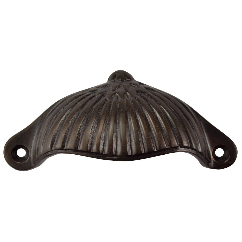 ##Antique Hardware## 4 1/8 Inch Solid Brass Art Deco Fan Cup Pull