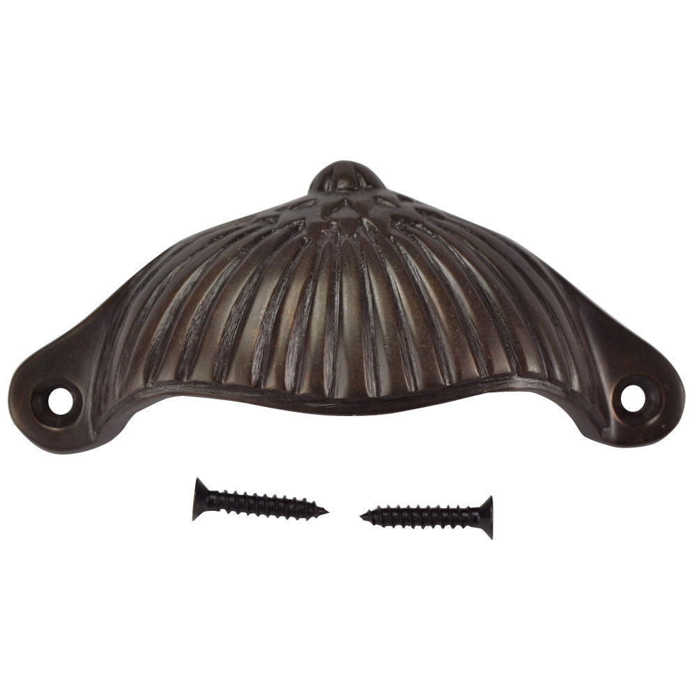##Antique Hardware## 4 1/8 Inch Solid Brass Art Deco Fan Cup Pull