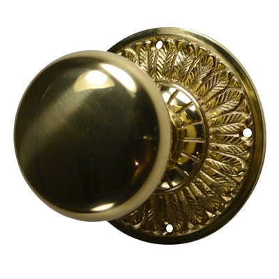 ##Antique Hardware## Feather Rosette Door Set with Round Brass Door Knobs (Several Finishes Available)