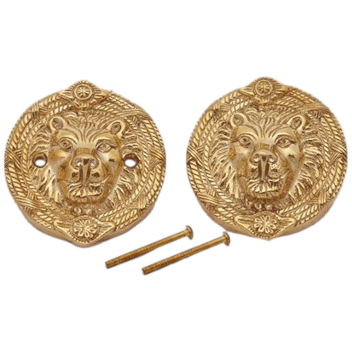 Solid Brass Deadbolt Hole Cover - Lion Heads