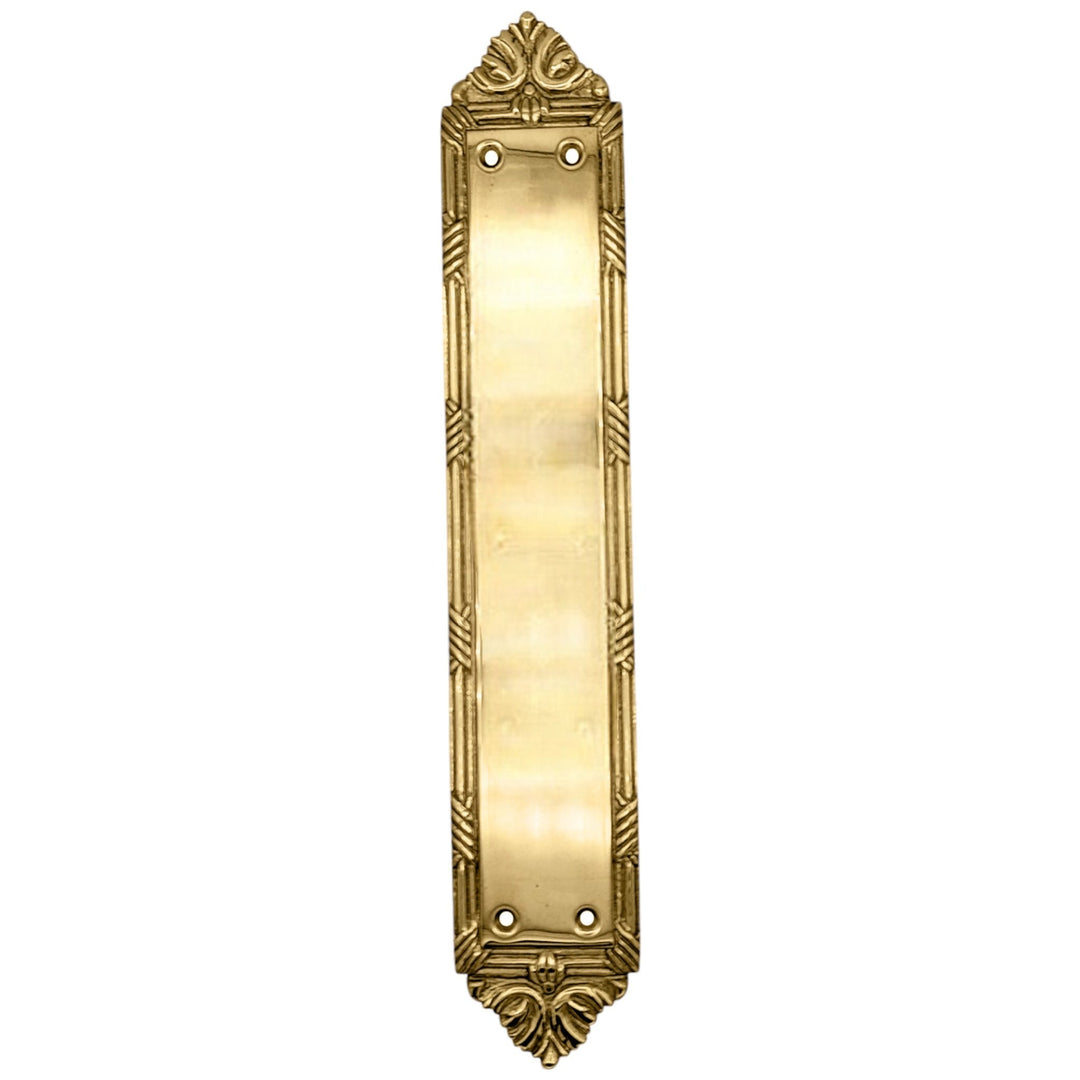 ##Antique Hardware## 13 3/4 Inch Solid Brass Ribbon & Reed Push Plate