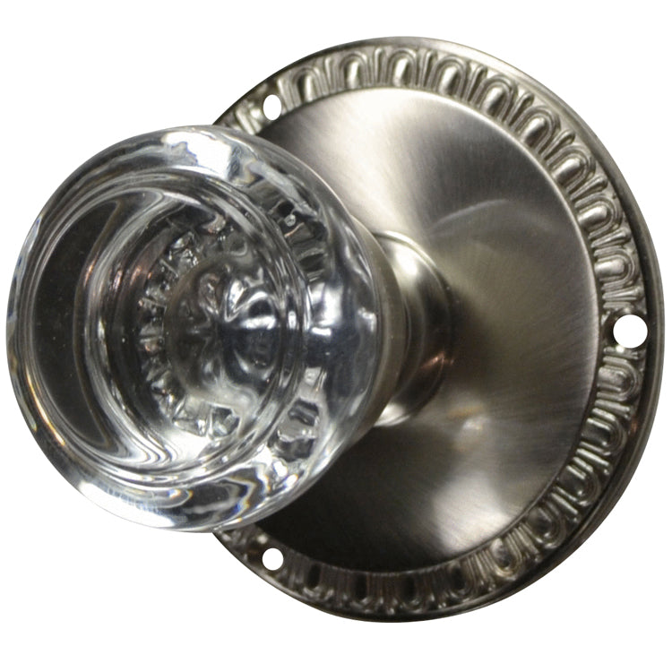 Antique Hardware Egg & Dart Rosette Door Set with Round Crystal Door Knobs (Several Finishes Available) antique glass door knobs