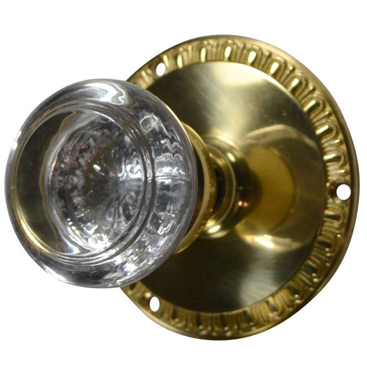 Antique Hardware Egg & Dart Rosette Door Set with Round Crystal Door Knobs (Several Finishes Available) antique glass door knobs