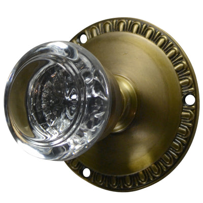 Antique Hardware Egg & Dart Rosette Door Set with Round Crystal Door Knobs (Several Finishes Available) antique glass door knobs