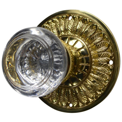 Antique Hardware Feather Rosette Door Set with Round Crystal Door Knobs (Several Finishes Available) vintage glass door knobs