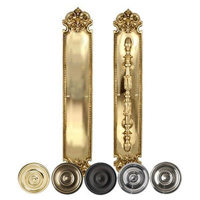 ##Antique Hardware## 18 Inch (14 7/8 Inch C-C) Solid Brass Traditional Fleur-De-Lis Door Pull & Push Plate Set