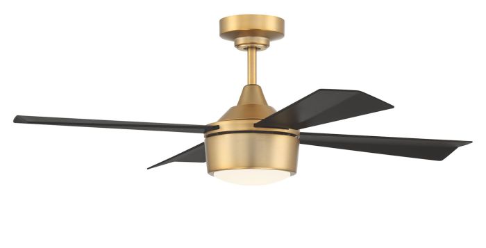 ##Antique Hardware## 42" Theo,Satin Brass Finish, Flat Black Blades, Light Kit Inlcuded (Optional)