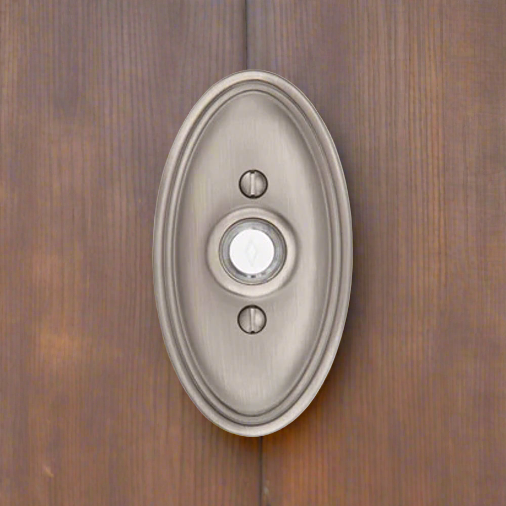 Antique Hardware 4 1/2 Inch Solid Brass Doorbell Button with Oval Rosette Door Bells & Chimes