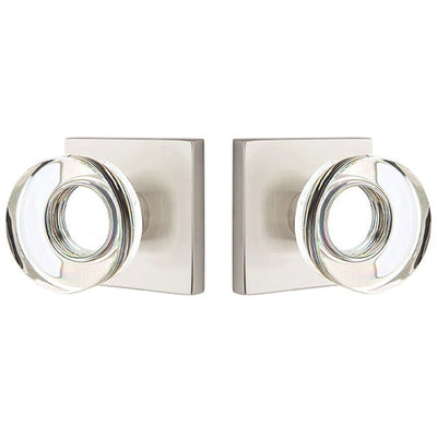 ##Antique Hardware## Modern Disc Crystal Door Knob Set With Square Rosette (Several Finish Options)