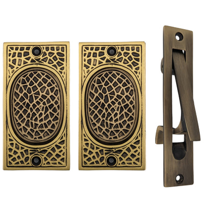 Antique Hardware Craftsman Pattern Pocket Door Set (Several Finishes Available) POCKET DOOR
