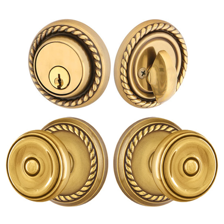 Antique Hardware Emtek Solid Brass Waverly Door Knob Deadbolt with Georgian Rope Rosette ENTRYWAY