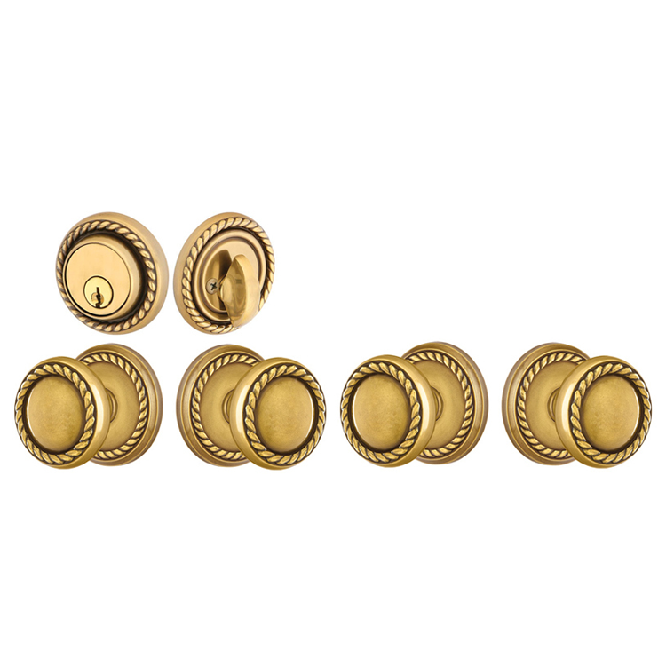 Antique Hardware Emtek Solid Brass Rope Door Knob Deadbolt Set with Georgian Rope Rosette ENTRYWAY
