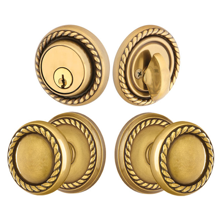 Antique Hardware Emtek Solid Brass Rope Door Knob Deadbolt with Georgian Rope Rosette ENTRYWAY