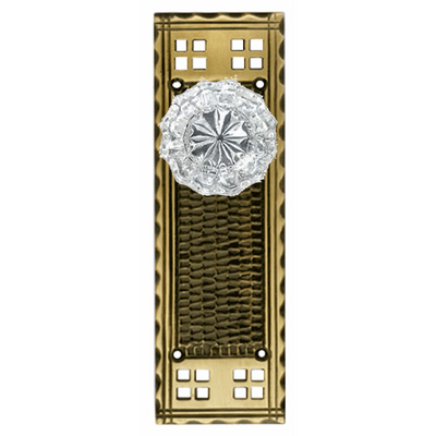 Antique Hardware Craftsman Backplate Door Set with Fluted Crystal Door Knobs (Several Finishes Available) glass door knob backplate