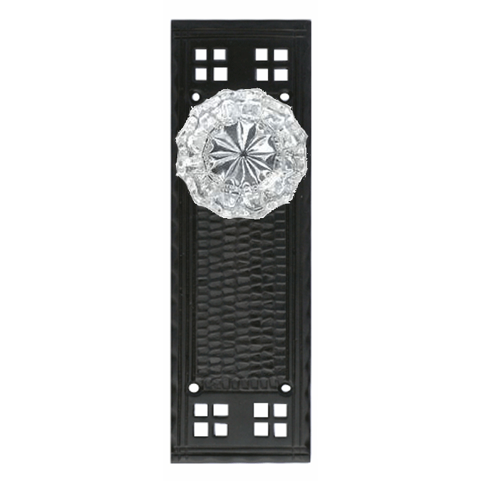 Antique Hardware Craftsman Backplate Door Set with Fluted Crystal Door Knobs (Several Finishes Available) glass door knob backplate