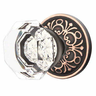 ##Antique Hardware## Emtek Crystal Old Town Clear Door Knob Set With Lancaster Rosette (Several Finish Options)