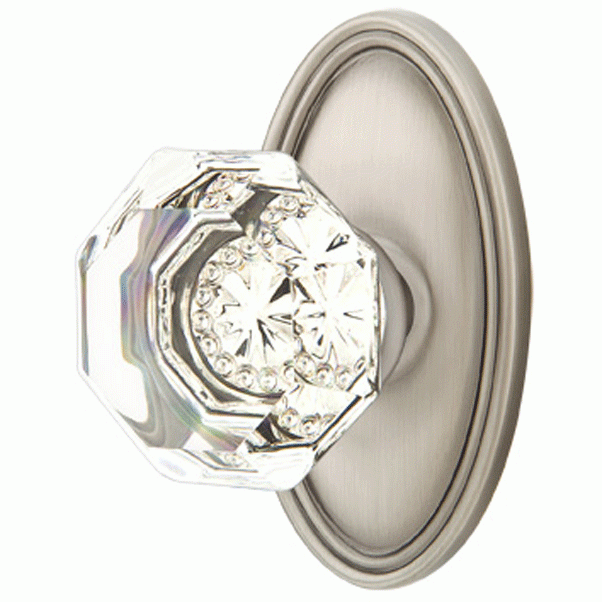 ##Antique Hardware## Emtek Crystal Old Town Clear Door Knob Set With Oval Rosette (Several Finish Options)