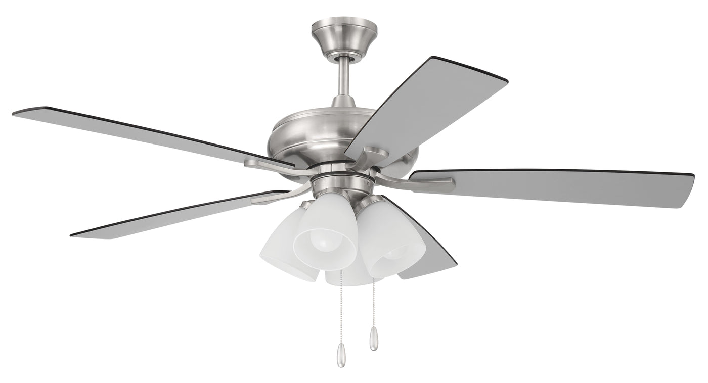 ##Antique Hardware## 52" Eos Frost 4 Light in Brushed Polished Nickel w/ Brushed Nickel/Greywood Blades