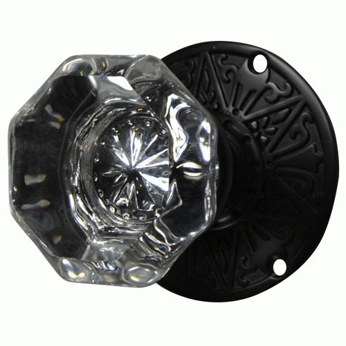 ##Antique Hardware## Crystal Octagon Door Knob Set with Solid Brass Eastlake Rosettes (Several Finishes Available)