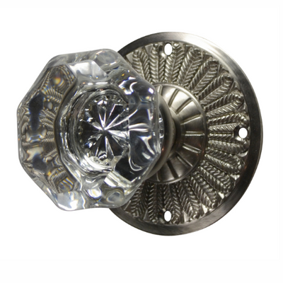 Antique Hardware Feather Rosette Door Set with Octagon Crystal Door Knobs (Several Finishes Available) glass door knobs at lowe's
