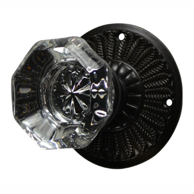 Antique Hardware Feather Rosette Door Set with Octagon Crystal Door Knobs (Several Finishes Available) glass door knobs at lowe's