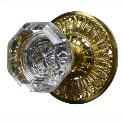 Antique Hardware Feather Rosette Door Set with Octagon Crystal Door Knobs (Several Finishes Available) glass door knobs at lowe's