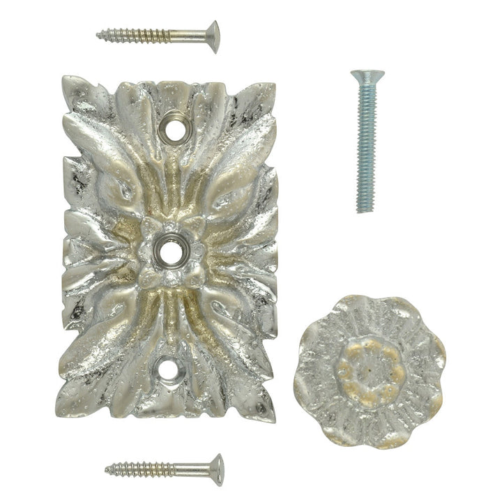 3 Inch Solid Brass Romanesque Floral Knob (Brushed Nickel)