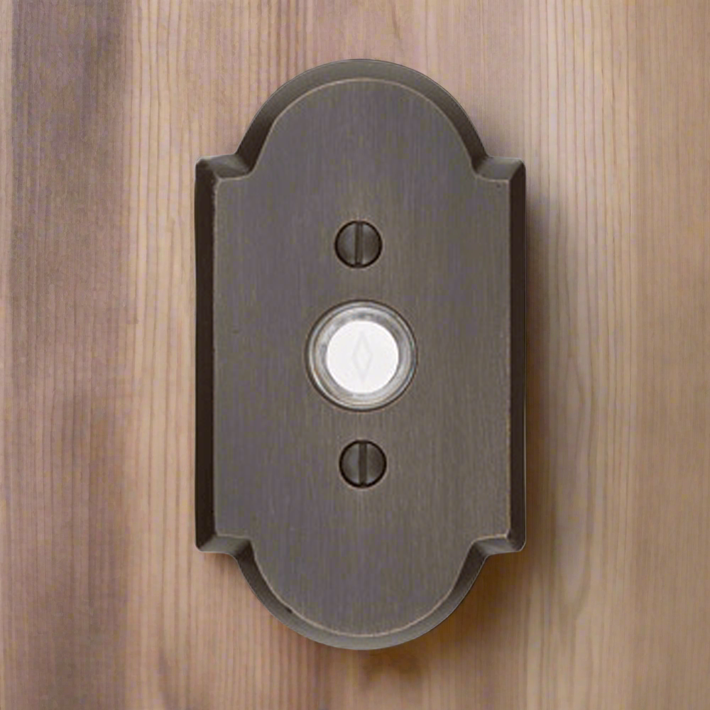 Antique Hardware 4 1/2 Inch Sandcast Bronze Doorbell Button with Arched Rosette (Several Finishes Available) Door Bells & Chimes