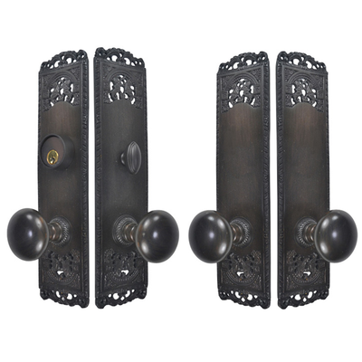 Antique Hardware Cornice Plate Double-Door Deadbolt Entryway Set ENTRYWAY