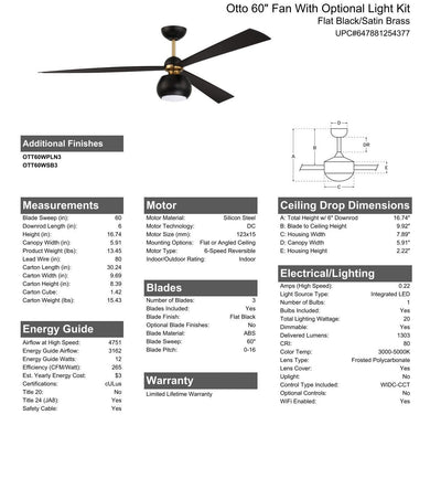 Antique Hardware 60" Otto in Flat Black/Satin Brass w/ Flat Black Blades Ceiling Fan