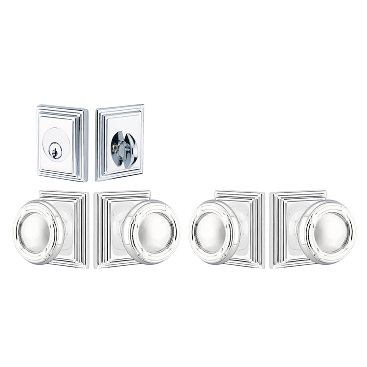 Antique Hardware Emtek Solid Brass Ribbon & Reed Door Knob Deadbolt Set with Wilshire Rosette ENTRYWAY
