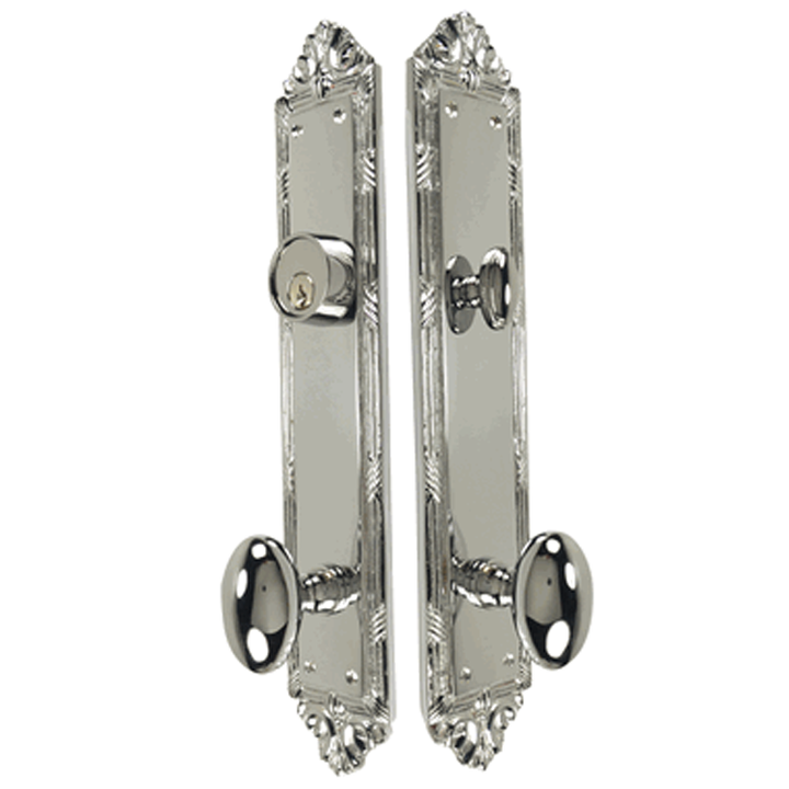 ##Antique Hardware## Open Box Sale Item Ribbon & Reed Oval Deadbolt Entryway Set (Polished Brass with White Porcelain Knob)